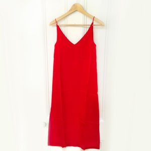 Grana Red V-neck Silk Slip Dress - XXS - NEW